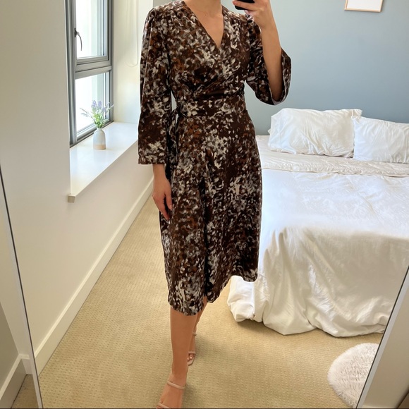 ๐ค Earth tones patterned wrap midi dress - Picture 6 of 8